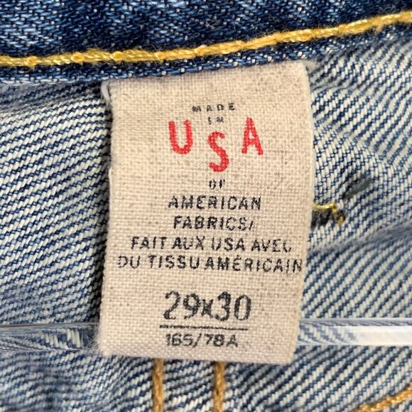 RRL by RALPH LAUREN Size 29 Blue Cotton Distressed Straight Button Fly Jeans - Picture 9 of 10